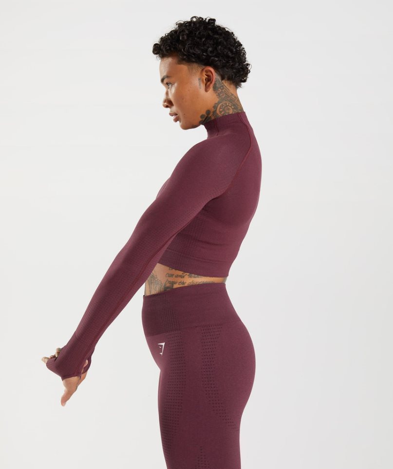 Women's Gymshark Vital Seamless 2.0 High Neck Midi Cropped Tops Burgundy | CA 756DA0